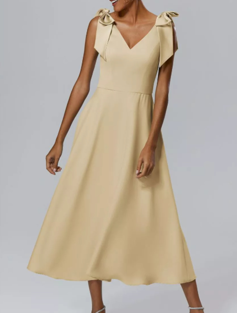 AW BRIDAL 2 XS Light Gold Verna bridesmaid formal party midi dress NEW 0B3
